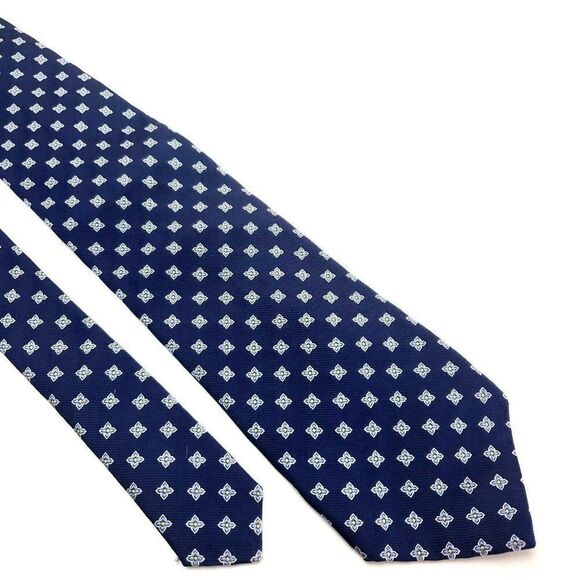 Land's End Silk Tie Blue Woven Geometric - Picture 1 of 6